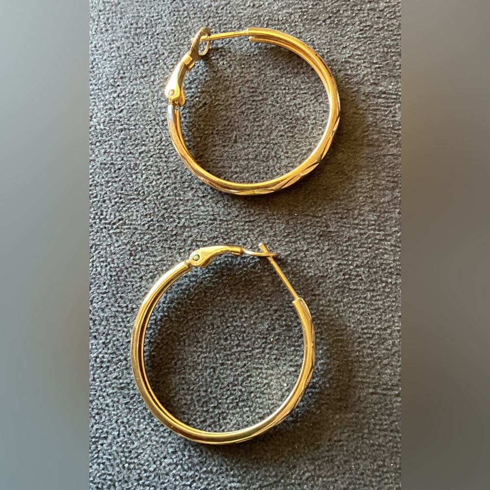 Vintage Gold Tone Earrings, 1” Hoops